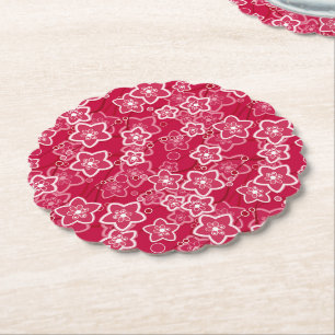 Dessous-de-verre En Papier rouge blanc floral rustique mode motif rétro