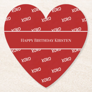 Dessous-de-verre En Papier Rouge Blanc XOXO Amour Anniversaire