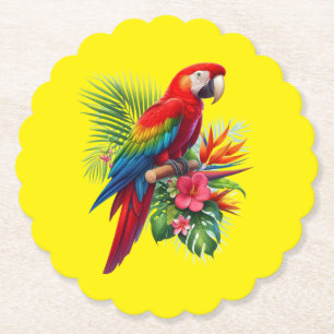 Dessous-de-verre En Papier Rouge macaw tropical floral