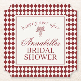 Dessous-de-verre En Papier Rouge Merlot Harlequin à carreaux Mariage