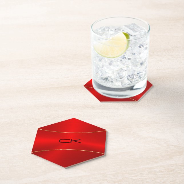 Dessous-de-verre En Papier Rouge métallique avec accent or (En situation)