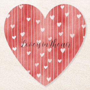 Dessous-de-verre En Papier Rouge Romantique Rayures Blanches Cœurs Amour