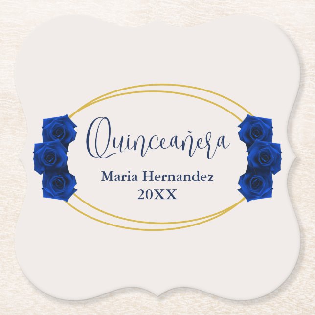 Dessous-de-verre En Papier Royal Blue et Gold Geometry Quinceañera (Devant)