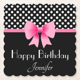 Dessous-de-verre En Papier Ruban rose Noir & Blanc Pois Anniversaire