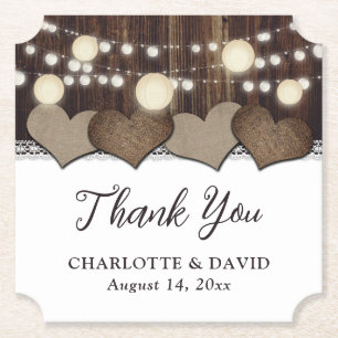Dessous-de-verre En Papier Rustic Country Grange Bois Burlap Lace Lanterne
