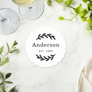 Dessous-de-verre En Papier Rustic Laurel Branch Wreath Nom Monogramme