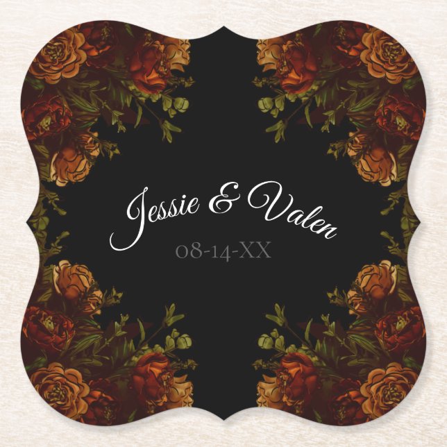 Dessous-de-verre En Papier Rustique Orange Noir Élégant Mariage Invitation (Devant)