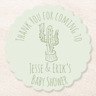 Dessous-de-verre En Papier Saguaro Cactus Baby shower vert à main tiré
