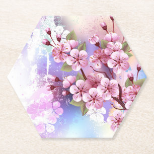 Dessous-de-verre En Papier Sakura rose sur la peinture Arrière - plan