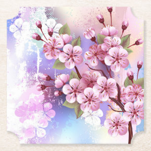 Dessous-de-verre En Papier Sakura rose sur la peinture Arrière - plan