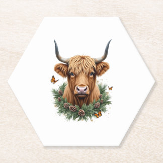 Dessous-de-verre En Papier Scottish Highland Cow Cattle Hairy Cow Christmas W