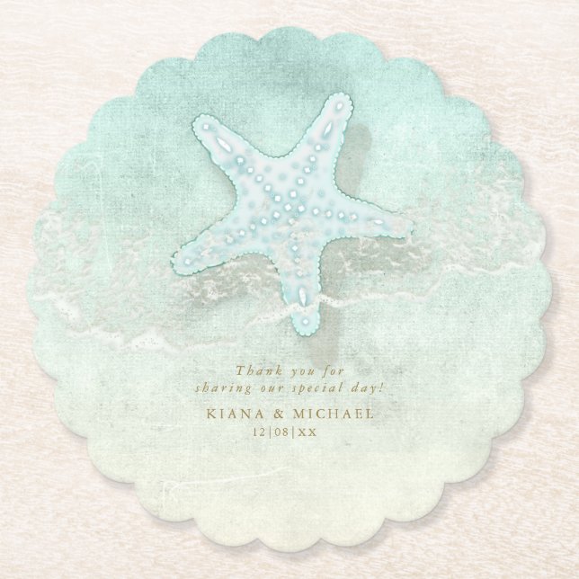 Dessous-de-verre En Papier Seam Beach Wedding Starfish ID837 (Devant)
