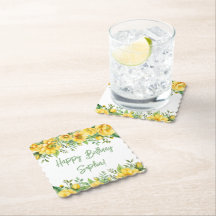 Serviettes de fête florales Fleurs Vert Sauge Jaun