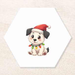 Dessous-de-verre En Papier Shih Tzu Père Noël Arbre de Noël Lumières Xmas Amo
