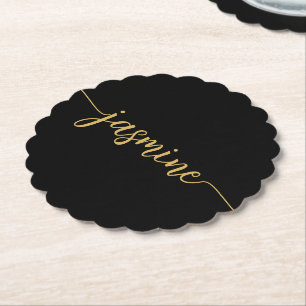 Dessous-de-verre En Papier Signature de nom de script de monogramme noir mini