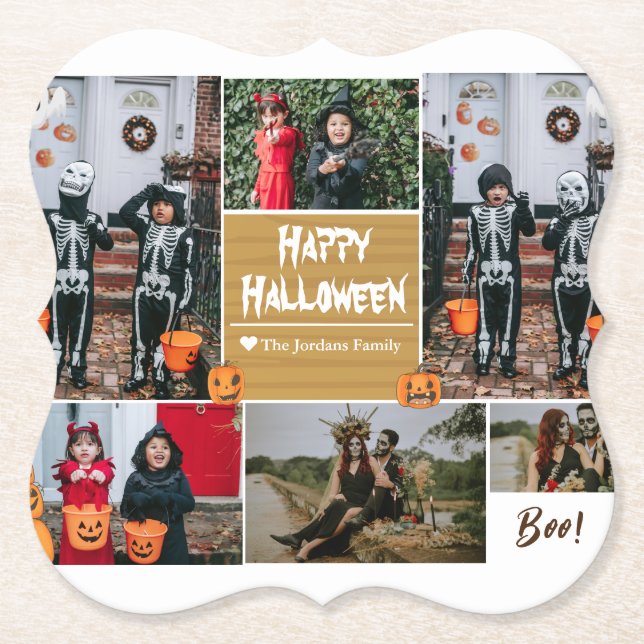 Dessous-de-verre En Papier Simple moderne Happy Halloween photo collage famil (Devant)