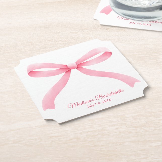Dessous-de-verre En Papier Simple Pink Bow Girl Bachelorette Party (Incliné)