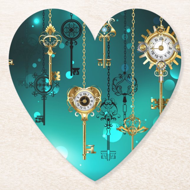 Dessous-de-verre En Papier Skeleton Keys on Green Background (Devant)