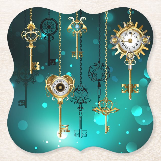 Dessous-de-verre En Papier Skeleton Keys on Green Background (Devant)