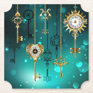 Dessous-de-verre En Papier Skeleton Keys on Green Background