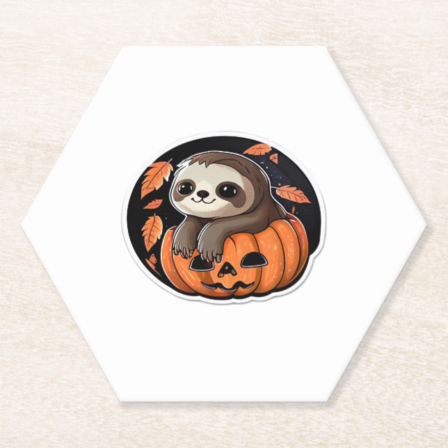 Dessous-de-verre En Papier Sloth citrouille Halloween autocollant Surdimensio (Devant)