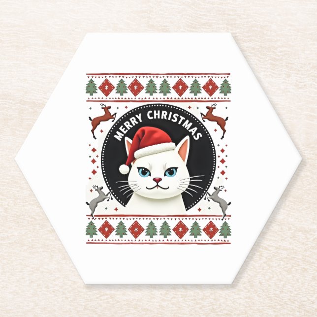 Dessous-de-verre En Papier Smudge Cat Ugly Christmas Sweater  (3) (Devant)