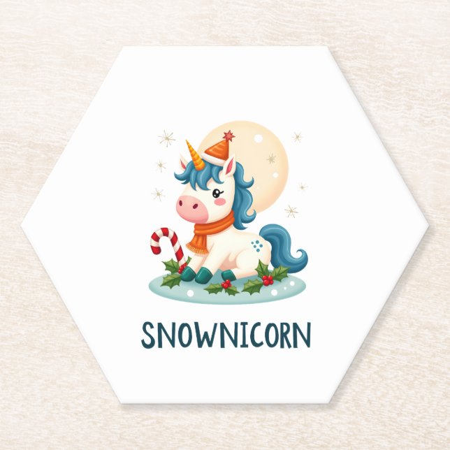 Dessous-de-verre En Papier Snownicorn Cute Unicorn Snowman Christmas Girl T-S (Devant)