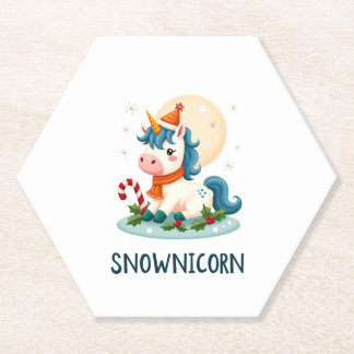 Dessous-de-verre En Papier Snownicorn Mignon Licorne Bonhomme de Neige Noël F