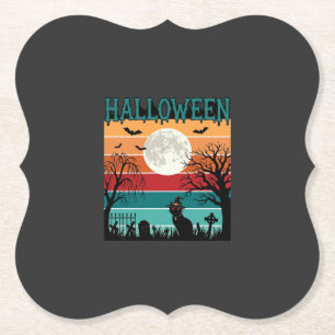 Dessous-de-verre En Papier Sorcière de Halloween Chat Toile d'araignée Lune C