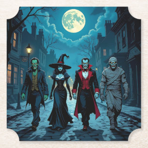 Dessous-de-verre En Papier Sorcière, Vampire, Dracula et la fête d'Halloween