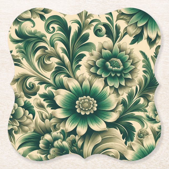 Dessous-de-verre En Papier Sous-verres en papier floral vert classique – Form (Devant)