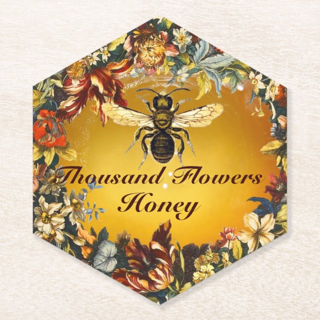DESSOUS-DE-VERRE EN PAPIER SPRING FLOWERS HONEY BEE / BEEKEEPER BEEKEEPING (Devant)