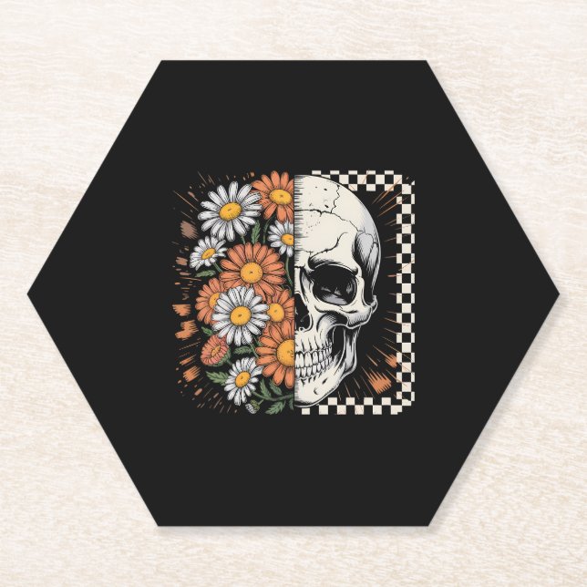 Dessous-de-verre En Papier Squelette de automne floral Boho Halloween (Devant)