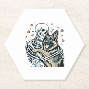 Dessous-de-verre En Papier Squelette serrant un berger allemand � Unique goth