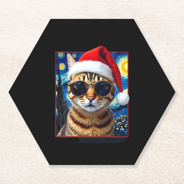 Dessous-de-verre En Papier Starry Night Orange Tabby Cat Christmas (Devant)