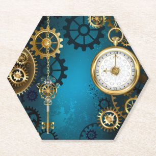 Dessous-de-verre En Papier Steampunk Arrière - plan turquoise avec Gears