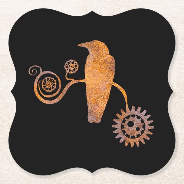 Dessous-de-verre En Papier Steampunk Rusty Perching Crow and Gears (Devant)
