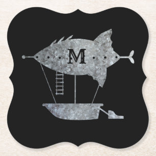 Dessous-de-verre En Papier Steampunk Silver Zinc Airship Custom Monogramme