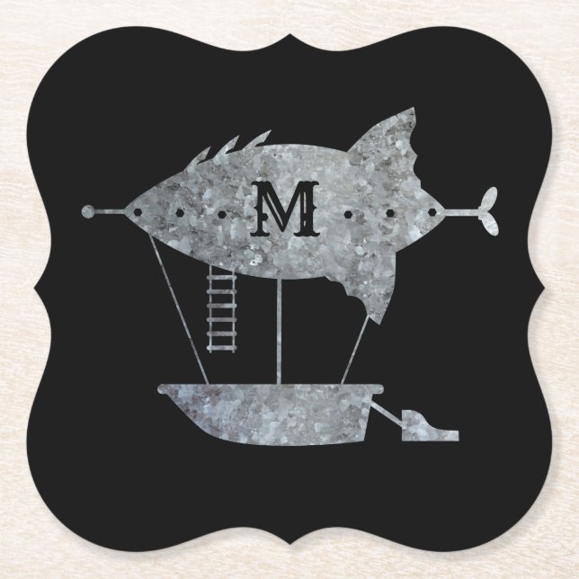 Dessous-de-verre En Papier Steampunk Silver Zinc Airship Custom Monogramme (Devant)