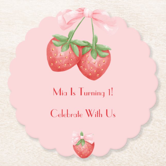 DESSOUS-DE-VERRE EN PAPIER STRAWBERRIES PINK BOW BIRTHDAY  (Devant)