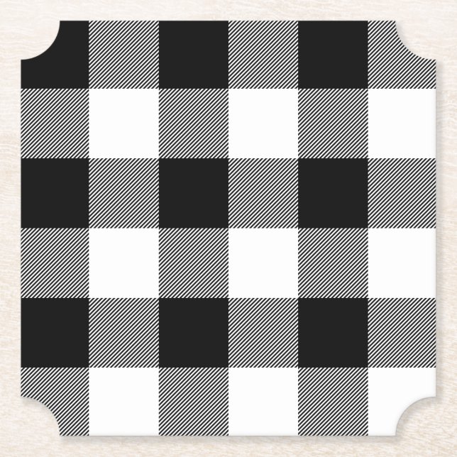 Dessous-de-verre En Papier Style classique Plaid Buffalo noir et blanc (Devant)