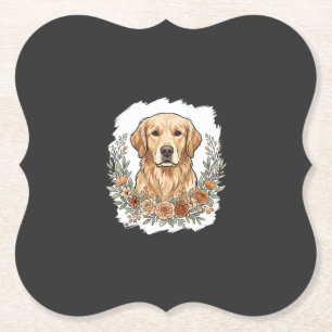 Dessous-de-verre En Papier Sublimation Retriever Doré Floral