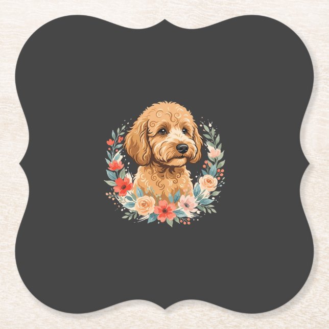 Dessous-de-verre En Papier Sublimation ronde de chien floral (Devant)