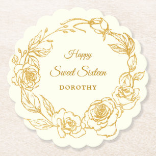 Dessous-de-verre En Papier Sweet 16 Party Rose d'or blanc ivoire