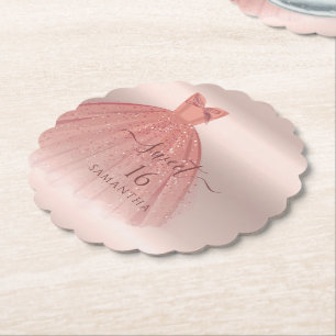 Dessous-de-verre En Papier Sweet 16 Rose Gold Script moderne Glam Anniversair