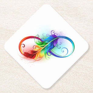 Dessous-de-verre En Papier Symbole d'infini avec plume arc-en-ciel