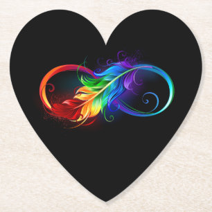Dessous-de-verre En Papier Symbole d'infini avec plume arc-en-ciel