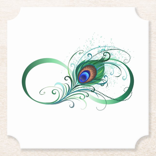 Dessous-de-verre En Papier Symbole d'infini avec plume de paon (Devant)