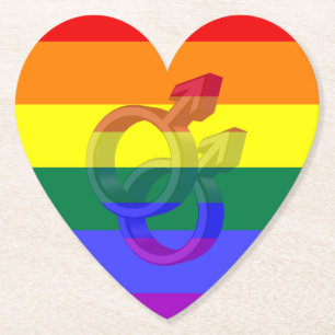 Dessous-de-verre En Papier Symboles de la Fierté de couple masculin Arc-en-ci