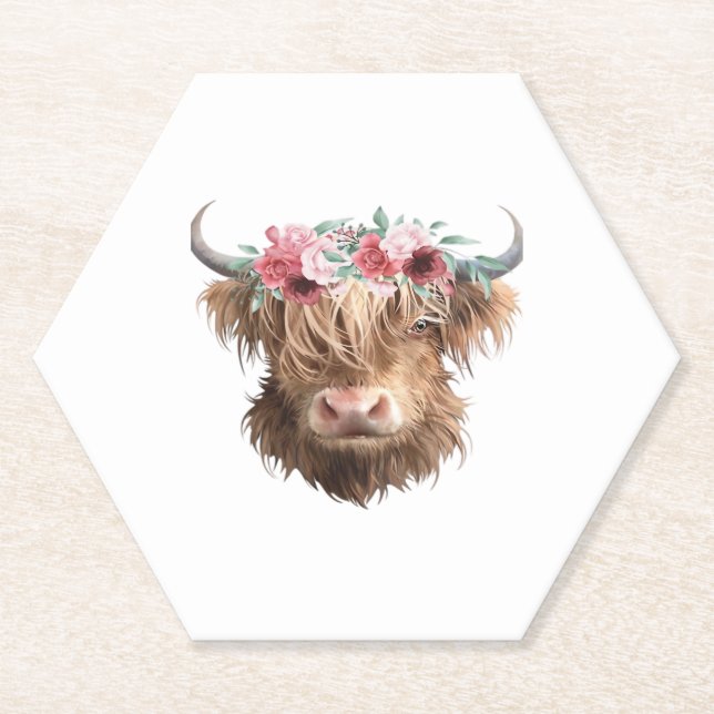 Dessous-de-verre En Papier T-shirt classique Peinture de vache Highland (Devant)